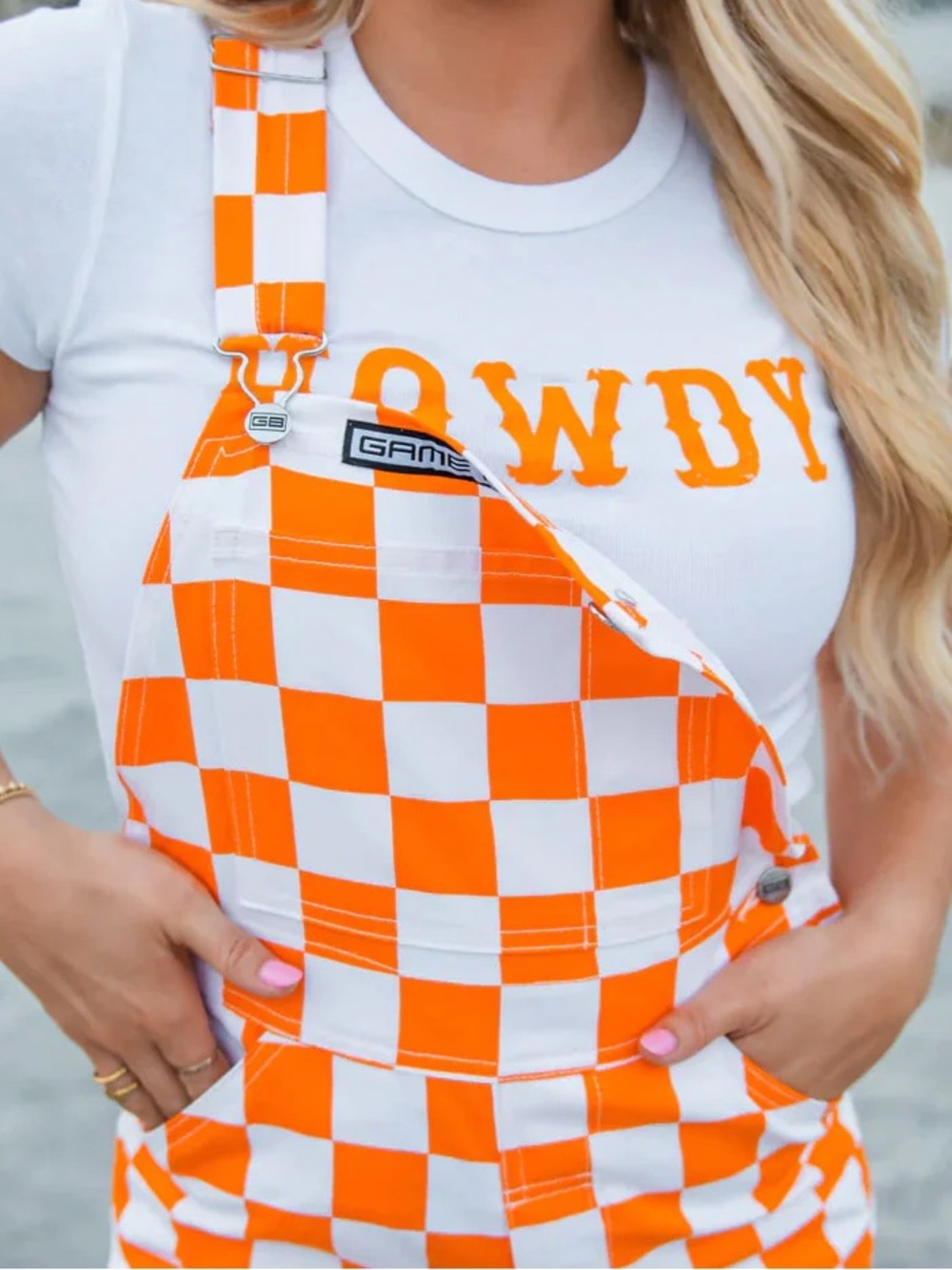 Game Bibs Orange & White Checkerboard Bib Overall Shorts